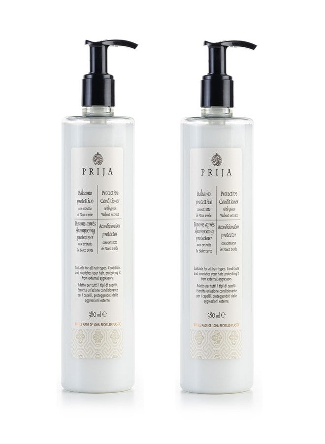 Prija Protective Hair Conditioner with Green Walnut Extract for All Hair Types, Conditions and Nourishes Hair and Protects from External Aggressors with Dispensing Pump 2 x 12.85 Fl. Oz - Image 1